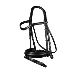 Bridon Dy'on collection dressage cuir plat Muserolle Combinée Moyenne avec Pull-Back Noir Bridon Dy'on collection dressage cuir plat Muserolle Combinée Moyenne avec Pull-Back Noir
