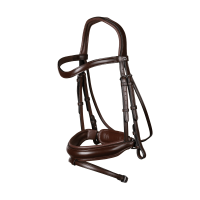 Bridon Dy'on collection dressage cuir plat Muserolle Combinée Moyenne avec Pull-Back Marron