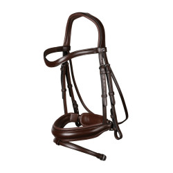Bridon Dy'on collection dressage cuir plat Muserolle Combinée Moyenne avec Pull-Back Marron