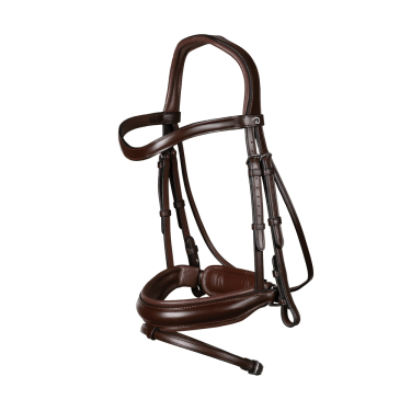 Bridon Dy'on collection dressage cuir plat Muserolle Combinée Moyenne avec Pull-Back Marron Bridon Dy'on collection dressage cuir plat Muserolle Combinée Moyenne avec Pull-Back Marron