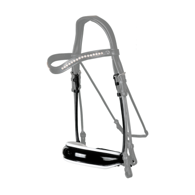 Muserolle Dy'on collection dressage cuir rond Large Vernie Avec Doublure Blanche Noir