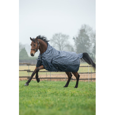 Couverture highneck HKM Glasgow 1200D doublure polaire Bleu foncé / carreaux Motifs