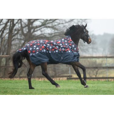 Couverture highneck HKM Norwich 600D 300g Bleu motif étoiles Motifs