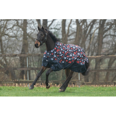 Couverture highneck HKM Norwich 600D doublée polaire Bleu motif étoiles Motifs Couverture highneck HKM Norwich 600D doublée polaire Bleu motif étoiles Motifs