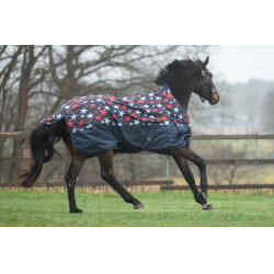 Couverture highneck HKM Norwich 600D doublure lisse Bleu motif étoiles Motifs Couverture highneck HKM Norwich 600D doublure lisse Bleu motif étoiles Motifs