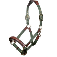 Licol Luna cuir et nylon HKM Vert / marron Licol Luna cuir et nylon HKM Vert / marron