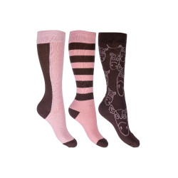 Chaussettes pour enfants Houston HKM lot de 3 Marron foncé / rose