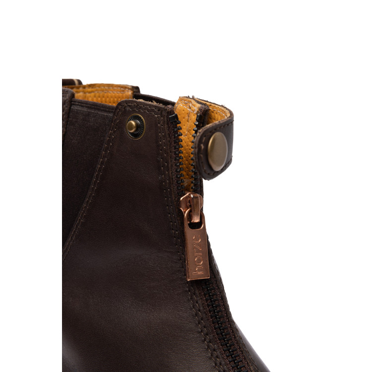 Boots cuir Rose fermeture éclair devant Horze Boots cuir Rose fermeture éclair devant Horze