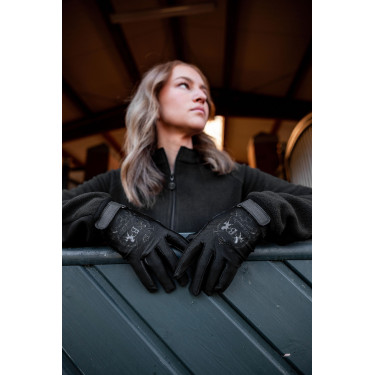 Gants d'équitation B Vertigo Laia femme avec logo imprimé Noir