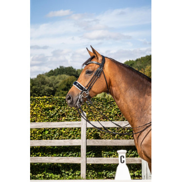 Bride Muserolle Large Vernie Doublure Blanche Dy'on dressage collection cuir rond Bride Muserolle Large Vernie Doublure Blanche Dy'on dressage collection cuir rond