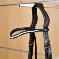 Frontal Double Swarovski Blanc en V Dy'on Collection dressage cuir plat Noir