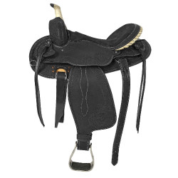 Selle western Lakota à jupe ronde gravée et avec fil d'argent Noir