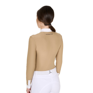 Polo de concours Femme Manches Longues avec Plis en Coton Equestro Polo de concours Femme Manches Longues avec Plis en Coton Equestro