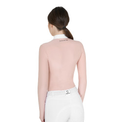 Polo de concours Femme Manches Longues en Tissu Technique et Mesh Equestro Rose caméo
