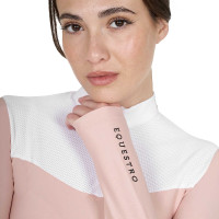 Polo de concours Femme Manches Longues en Tissu Technique et Mesh Equestro Rose caméo