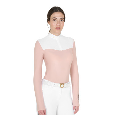 Polo de concours Femme Manches Longues en Tissu Technique et Mesh Equestro Rose caméo