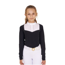 Polo de concours Fille avec Strass Equestro Noir Polo de concours Fille avec Strass Equestro Noir