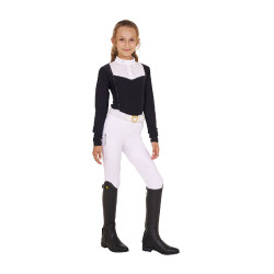 Polo de concours Fille avec Strass Equestro Noir Polo de concours Fille avec Strass Equestro Noir