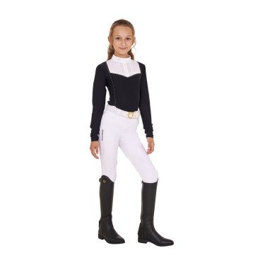 Polo de concours Fille avec Strass Equestro Noir Polo de concours Fille avec Strass Equestro Noir