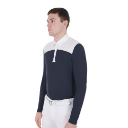 Polo de concours Homme Manches Longues avec Boutons Equestro Blanc / marine Polo de concours Homme Manches Longues avec Boutons Equestro Blanc / marine