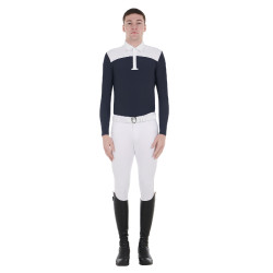 Polo de concours Homme Manches Longues avec Boutons Equestro Blanc / marine Polo de concours Homme Manches Longues avec Boutons Equestro Blanc / marine