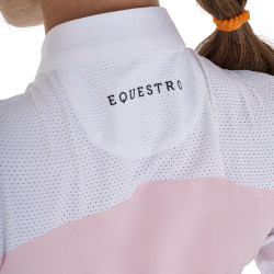 Polo Fille concours à Manches Courtes et Boutons avec Mesh Equestro Ballerine Rose