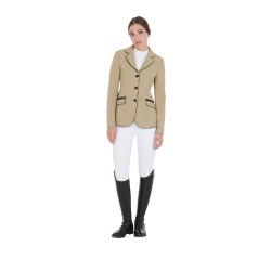 Veste de concours femme en tissu technique stretch Equestro Encens Beige