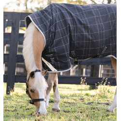 Couverture Horseware Rhino Wug Poney Turnout 0g Noir / carreaux blanc gris Couverture Horseware Rhino Wug Poney Turnout 0g Noir / carreaux blanc gris