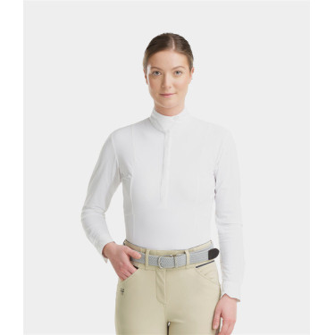 Polo de concours Monica Horse Pilot manches longues femme Blanc
