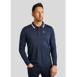 Polo Montar MoDrake homme col contrastée manches longues Marine foncé Bleu