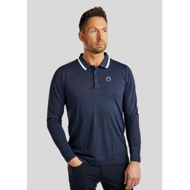Polo Montar MoDrake homme col contrastée manches longues Marine foncé Bleu