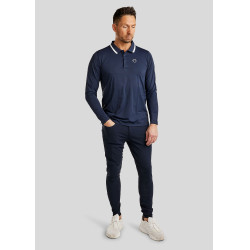 Polo Montar MoDrake homme col contrastée manches longues Marine foncé Bleu