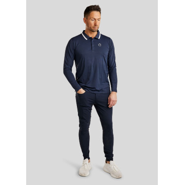 Polo Montar MoDrake homme col contrastée manches longues Marine foncé Bleu