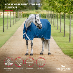 Couverture Horseware Ionic Therapy Turnout 100g Bleu imperial / argent / marine