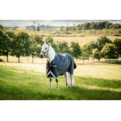 Couverture Horseware Rambo 1680D Turnout 100g Marine / orage / gris argent Bleu marine