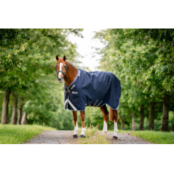 Couverture Horseware Rambo 1680D Turnout 250g VL Marine / orage / gris argent Bleu marine