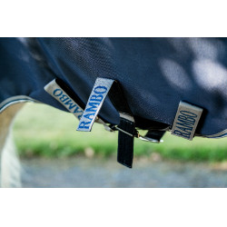 Couverture Horseware Rambo 1680D Turnout 450g VL Marine / orage / gris argent Bleu marine