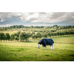 Couverture Horseware Rambo 1680D Turnout Plus 100g Marine / orage / gris argent Bleu marine