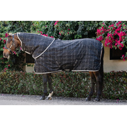 Couvre-cou d'écurie Horseware Rhino 100g Noir / carreaux blanc gris