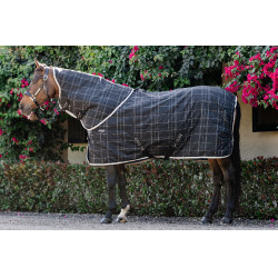 Couvre-cou d'écurie Horseware Rhino 100g Noir / carreaux blanc gris