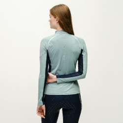 Polo 1/4 zip Horseware Stamina manches longues Sage Bleu