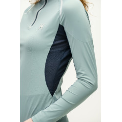 Polo 1/4 zip Horseware Stamina manches longues Sage Bleu