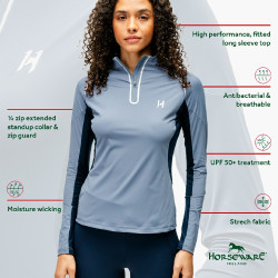 Polo 1/4 zip Horseware Stamina manches longues Bleu Polo 1/4 zip Horseware Stamina manches longues Bleu