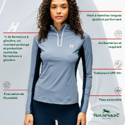Polo 1/4 zip Horseware Stamina manches longues Bleu Polo 1/4 zip Horseware Stamina manches longues Bleu