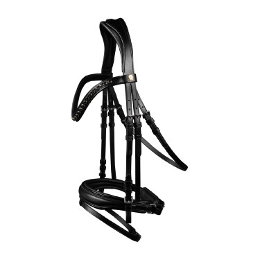 Bridon verni Waldhausen S-Line Blackshine muserolle combinée pull back Noir Bridon verni Waldhausen S-Line Blackshine muserolle combinée pull back Noir