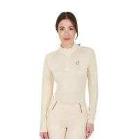 Base layer ajusté manches longues femme en tissu technique Equestro Blanc antique / marron