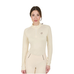 Base layer ajusté manches longues femme en tissu technique Equestro Blanc antique / marron Base layer ajusté manches longues femme en tissu technique Equestro Blanc antique / marron