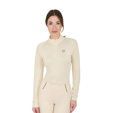 Base layer ajusté manches longues femme en tissu technique Equestro Blanc antique / marron Base layer ajusté manches longues femme en tissu technique Equestro Blanc antique / marron