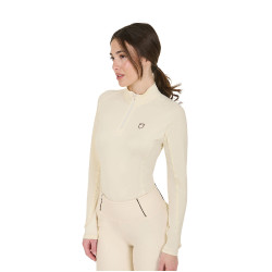 Base layer ajusté manches longues femme en tissu technique Equestro Blanc antique / marron Base layer ajusté manches longues femme en tissu technique Equestro Blanc antique / marron