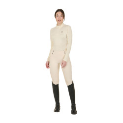 Base layer ajusté manches longues femme en tissu technique Equestro Blanc antique / marron Base layer ajusté manches longues femme en tissu technique Equestro Blanc antique / marron